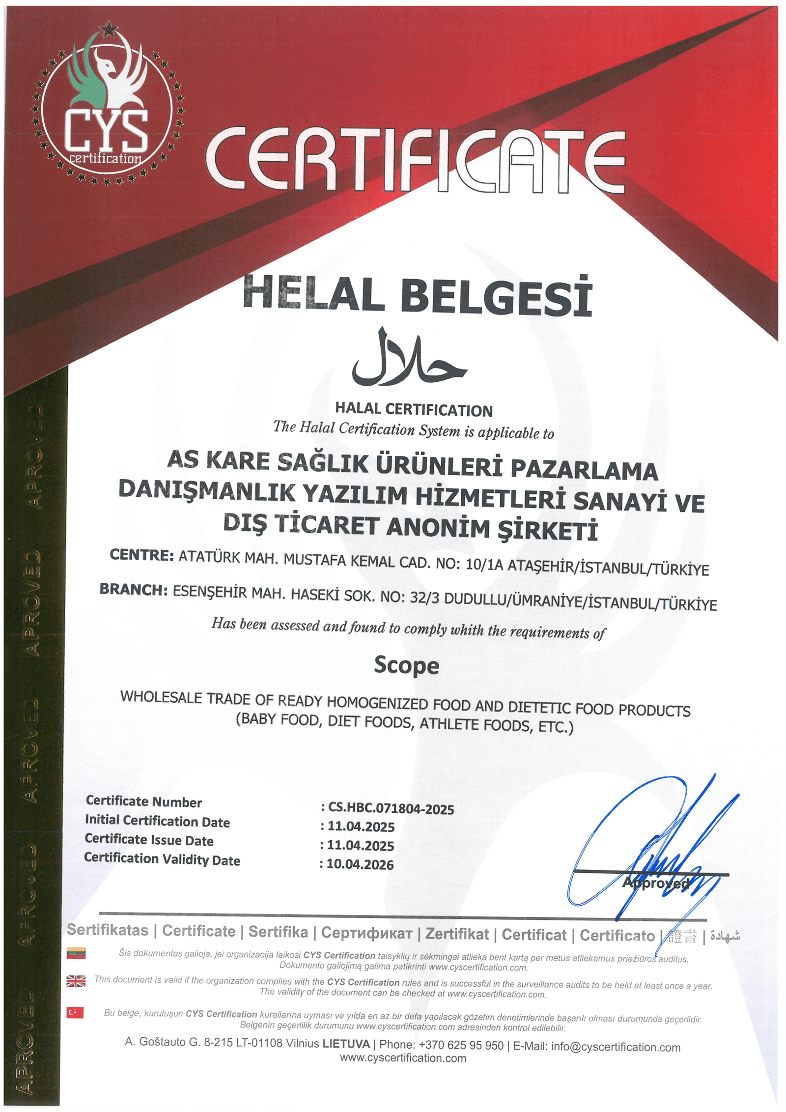 Helal Sertifikası - AS Kare